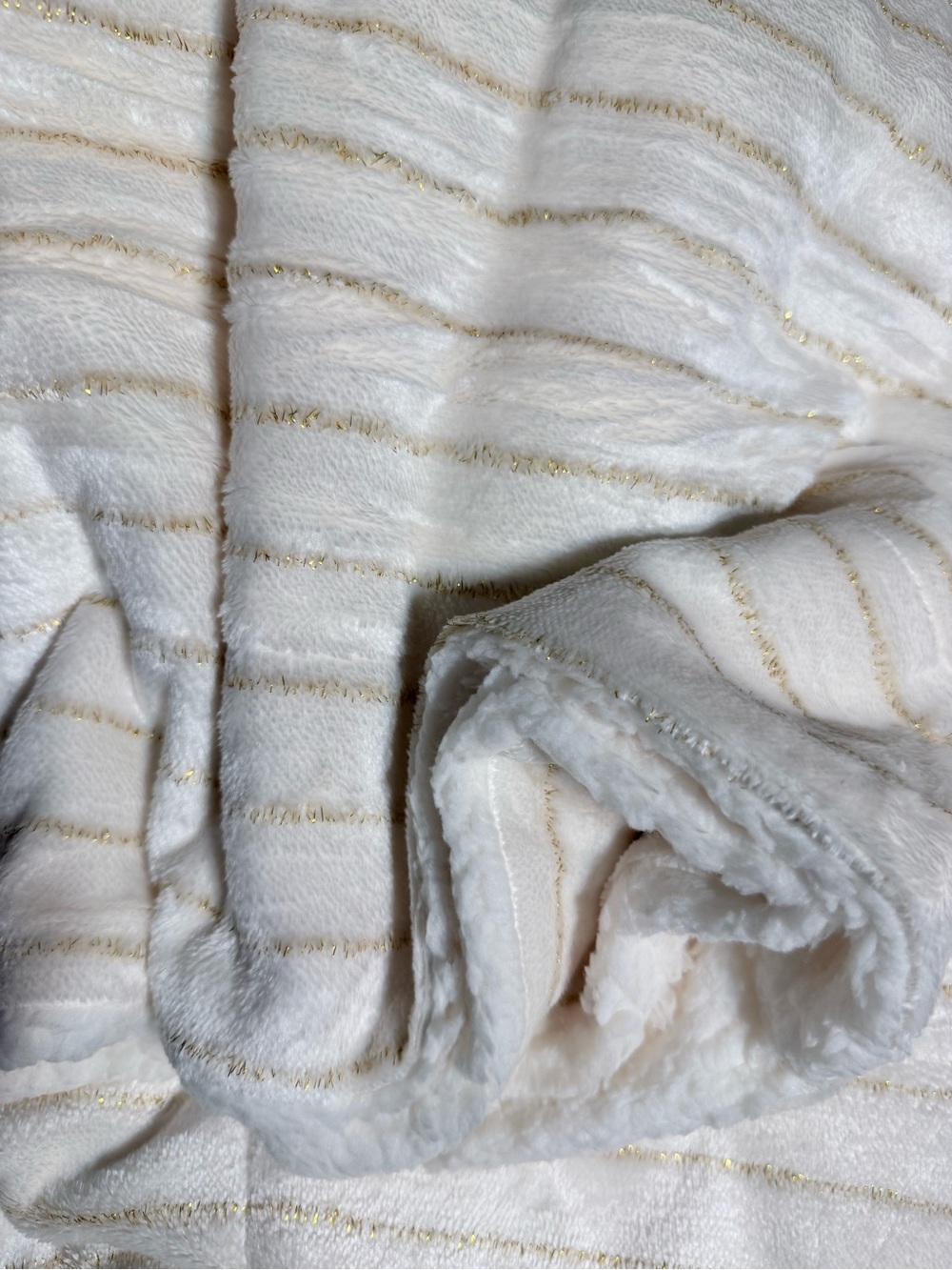 Coova by HomeNite Plush Ivory White Blanket with Gold Soft and Cozy